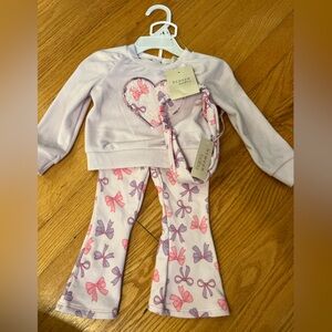 Pink and Purple sequin Bow outfit Set with headband flared pants and sweatshirt